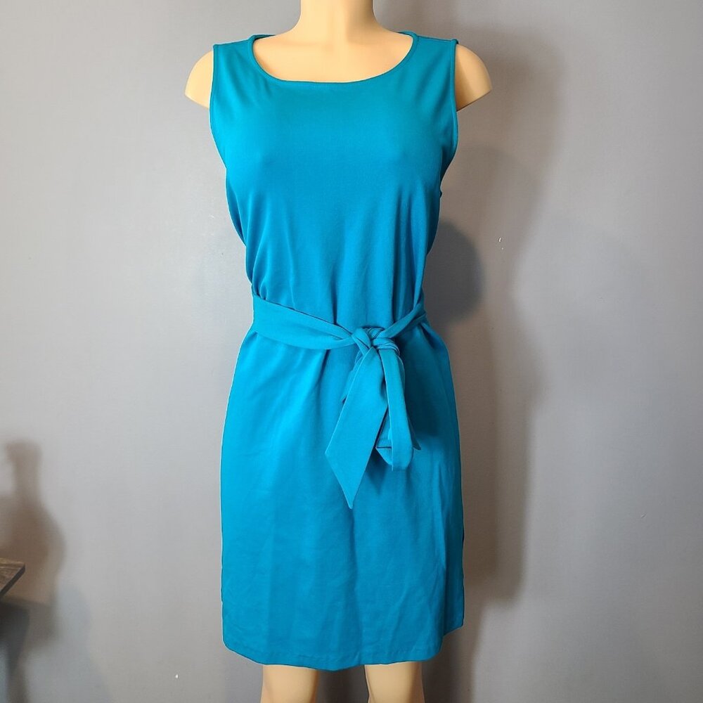 Lands‎ End Belted Dress Blue Sz Medium Soft Stretch Resort Beach Vacation Comfy